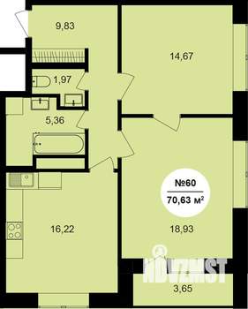 2-к квартира, строящийся дом, 72м2, 9/11 этаж