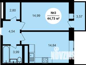 1-к квартира, строящийся дом, 45м2, 4/11 этаж