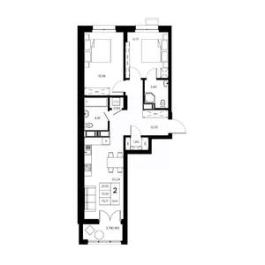 2-к квартира, вторичка, 76м2, 10/21 этаж