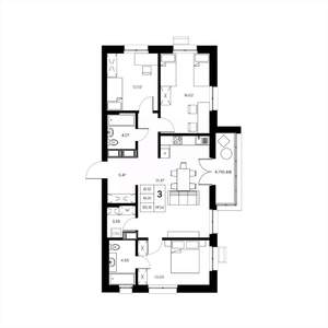 3-к квартира, вторичка, 95м2, 8/21 этаж