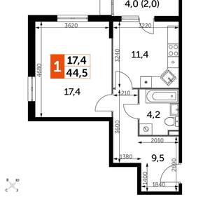 1-к квартира, вторичка, 44м2, 25/24 этаж