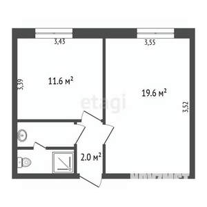 1-к квартира, вторичка, 38м2, 7/9 этаж