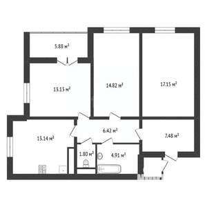 3-к квартира, вторичка, 82м2, 15/19 этаж
