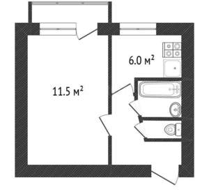1-к квартира, вторичка, 33м2, 2/5 этаж