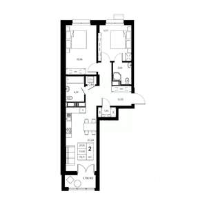 2-к квартира, вторичка, 76м2, 2/21 этаж