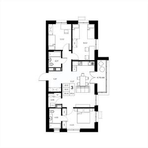 3-к квартира, вторичка, 95м2, 12/21 этаж