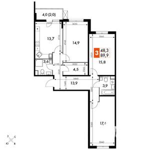 3-к квартира, вторичка, 90м2, 4/24 этаж