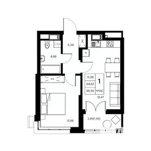 1-к квартира, вторичка, 47м2, 20/21 этаж