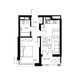 1-к квартира, вторичка, 47м2, 21/21 этаж
