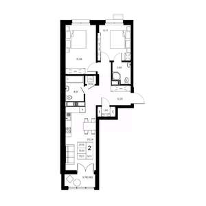 2-к квартира, вторичка, 76м2, 16/21 этаж