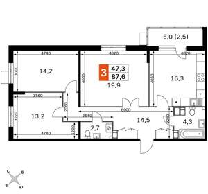 3-к квартира, вторичка, 88м2, 20/22 этаж