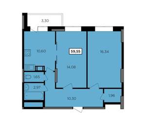 2-к квартира, вторичка, 60м2, 2/16 этаж