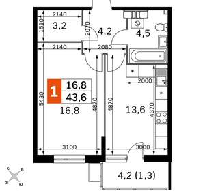 1-к квартира, вторичка, 44м2, 7/22 этаж