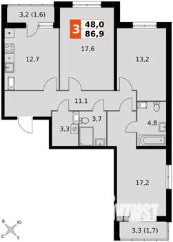 3-к квартира, вторичка, 87м2, 12/24 этаж