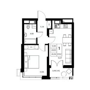 1-к квартира, вторичка, 47м2, 19/21 этаж