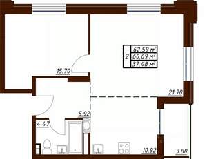 2-к квартира, вторичка, 63м2, 11/19 этаж