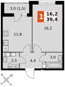 1-к квартира, вторичка, 39м2, 4/24 этаж