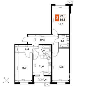 3-к квартира, вторичка, 87м2, 1/24 этаж
