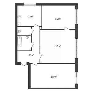 3-к квартира, вторичка, 60м2, 1/2 этаж