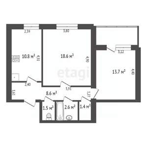 2-к квартира, вторичка, 60м2, 1/3 этаж