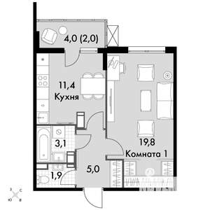 1-к квартира, вторичка, 43м2, 22/24 этаж