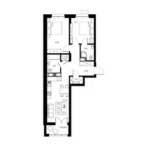 2-к квартира, вторичка, 76м2, 6/21 этаж
