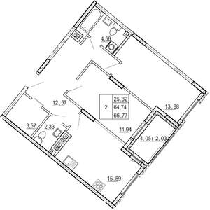 2-к квартира, вторичка, 68м2, 7/12 этаж