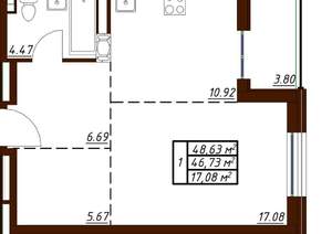 1-к квартира, вторичка, 49м2, 8/19 этаж