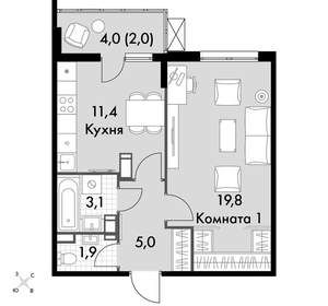 1-к квартира, вторичка, 43м2, 18/25 этаж