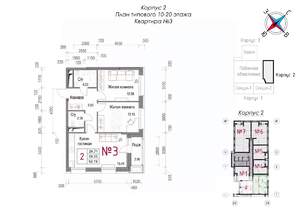 2-к квартира, строящийся дом, 62м2, 18/20 этаж