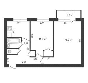2-к квартира, вторичка, 51м2, 5/5 этаж