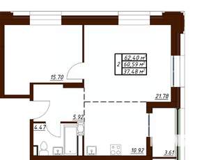 2-к квартира, вторичка, 62м2, 2/19 этаж