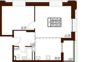 2-к квартира, вторичка, 62м2, 2/19 этаж