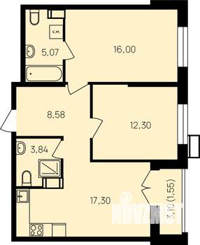 2-к квартира, вторичка, 66м2, 16/19 этаж
