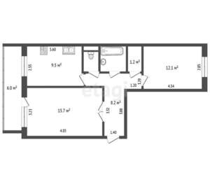 2-к квартира, вторичка, 50м2, 3/9 этаж