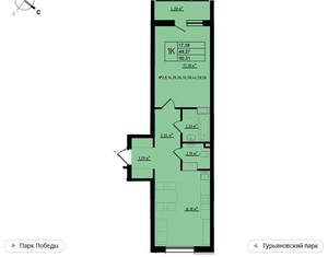 1-к квартира, вторичка, 50м2, 2/11 этаж