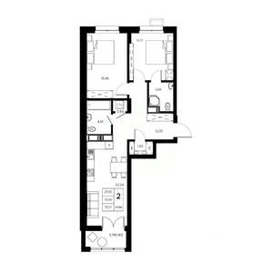2-к квартира, вторичка, 76м2, 19/21 этаж