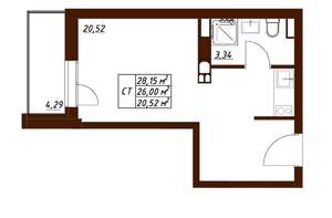 Студия квартира, вторичка, 28м2, 16/19 этаж