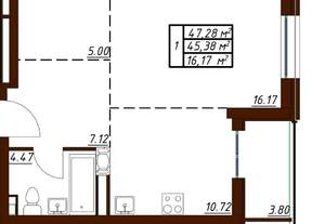 1-к квартира, вторичка, 47м2, 5/19 этаж