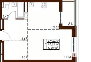 1-к квартира, вторичка, 48м2, 2/19 этаж