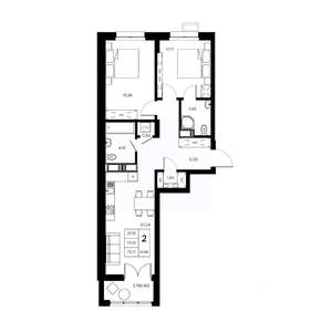 2-к квартира, вторичка, 76м2, 13/21 этаж