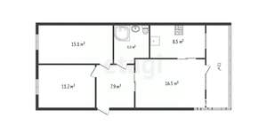 3-к квартира, вторичка, 66м2, 5/5 этаж
