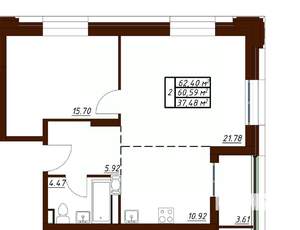 2-к квартира, вторичка, 62м2, 2/19 этаж