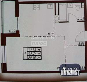1-к квартира, вторичка, 51м2, 5/19 этаж