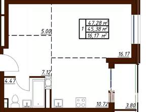 1-к квартира, вторичка, 47м2, 18/19 этаж