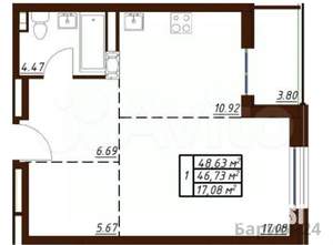 1-к квартира, вторичка, 49м2, 8/19 этаж