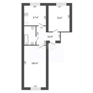 2-к квартира, вторичка, 36м2, 2/2 этаж